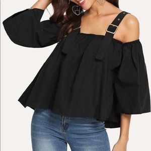SHEIN open shoulder strap detail top